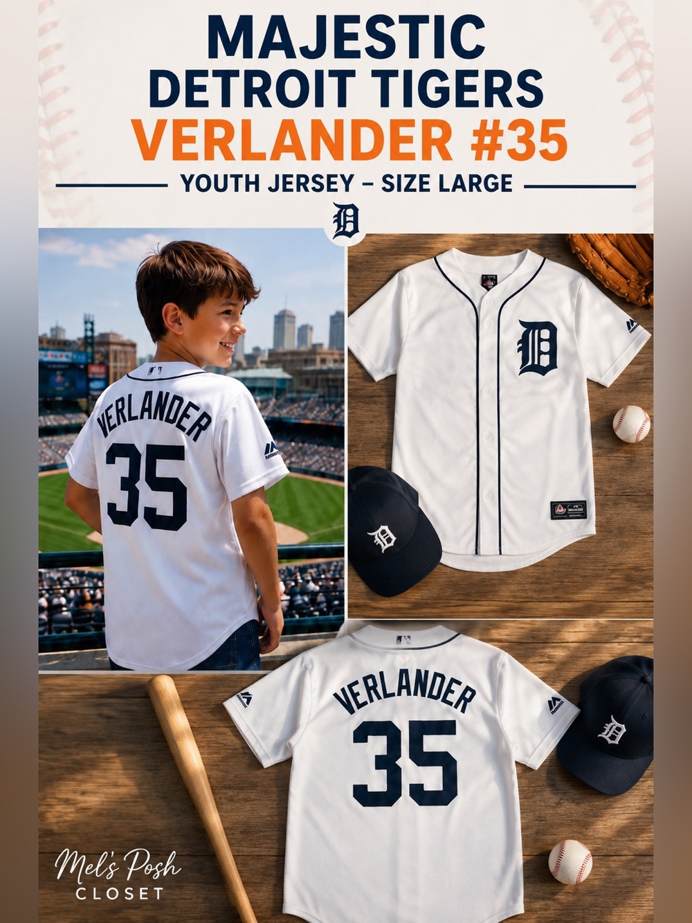 🔥Majestic Detroit Tigers Justin Verlander #35 Youth Jersey – Boys Large🔥